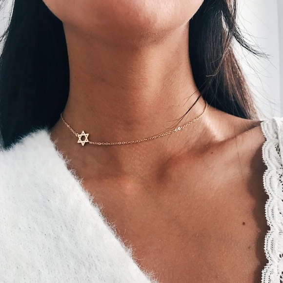 GOLD Star of David Hexagram Star ☆ Choker Necklace with Gift Bag - Picture 2 of 5
